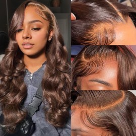 studyy Chocolate Brown 13x6 Body Wave Lace Front Wigs Human Hair 20Inch 180% Density HD Transparent Full Lace Front wigs Human Hair Pre Plucked with Baby Hair Lace Frontal Wigs for Women