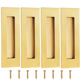 Malimali 6 Inch Gold Recessed Finger Flush Pulls for Pocket Door Closet Door, Sliding Barn Door Handle Hardware Brushed Gold Stainless Steel Rectangular Door Pulls (4 Pack)