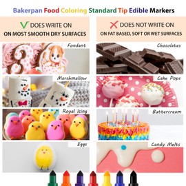 Bakerpan Food Coloring Markers, Standard Tip Edible Markers for Cookie Decorating, Edible Colored Ink Pens - Set of 7 (Made in USA)