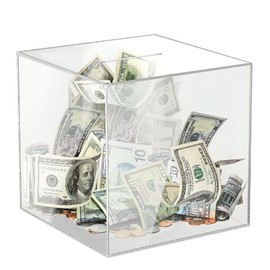 DAJASD Money Box, 4.7x4.7x4.7 Inch Acrylic Money Saving Box, Clear Piggy Bank Break to Open, Clear Money Box for Budget and Save, Coin and Cash