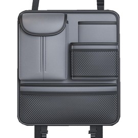 COMFYPART Car Seat Back Organizer Leather Car Seat Storage with 5 Storage Pocketscar for Travel Accessories,Road Trip Essentials (Grey)