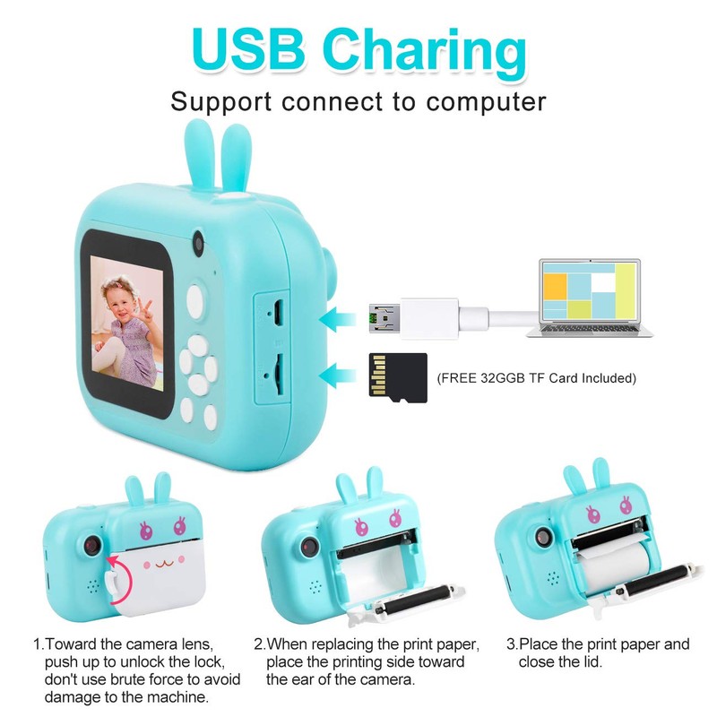 MINIBEAR Instant Print Camera for Kids with Print Paper, 40MP