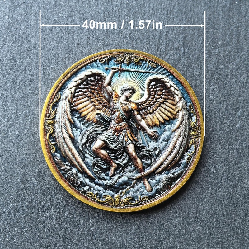 St Michael Challenge Coin, 1.57" Zinc Alloy with Protective Case