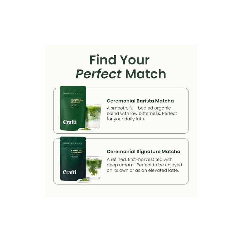 Crafti Ceremonial Grade Organic Matcha Powder for Lattes