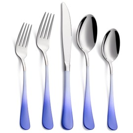 DINYWOW 20-Pieces Color Silverware Sets for 4,Blue and white Handle Stainless Steel Cutlery Set, Include Forks Spoons and Knives Set, Dishwasher Safe Utensil Sets for Home Restaurant