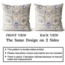 Snycler Set of 2 Boho Pillow Covers 18x18 Inch Geometric Tribal Carpet Pattern Short Plush Throw Pillows Covers Yellow Blue Distressed Vintage Outdoor Decorative Cushion Covers