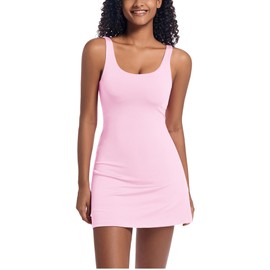 Tennis Dress for Women with Built-in Shorts & Pockets Athletic Golf Dress for Exercise Sports, Pink, S