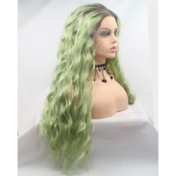 Drag Queen Blue Ombre Green Lace Front Wig Comfortable Friendly Synthetic Long Wavy Hair Cosplay Mermaids