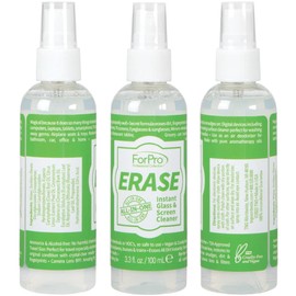 ForPro Erase Instant Glass & Screen Cleaner Kit, for TV Screens, Smartphones, Eyeglasses, Mirrors - Includes 3.3 Oz. Bottle and Microfiber Cleaning Cloth (Pack of 3)