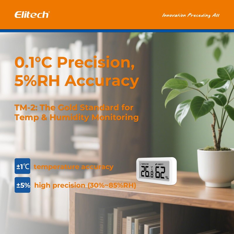 Elitech 2 Pack TM-2 Fridge Thermometer, Temperature and Humidity Monitoring,