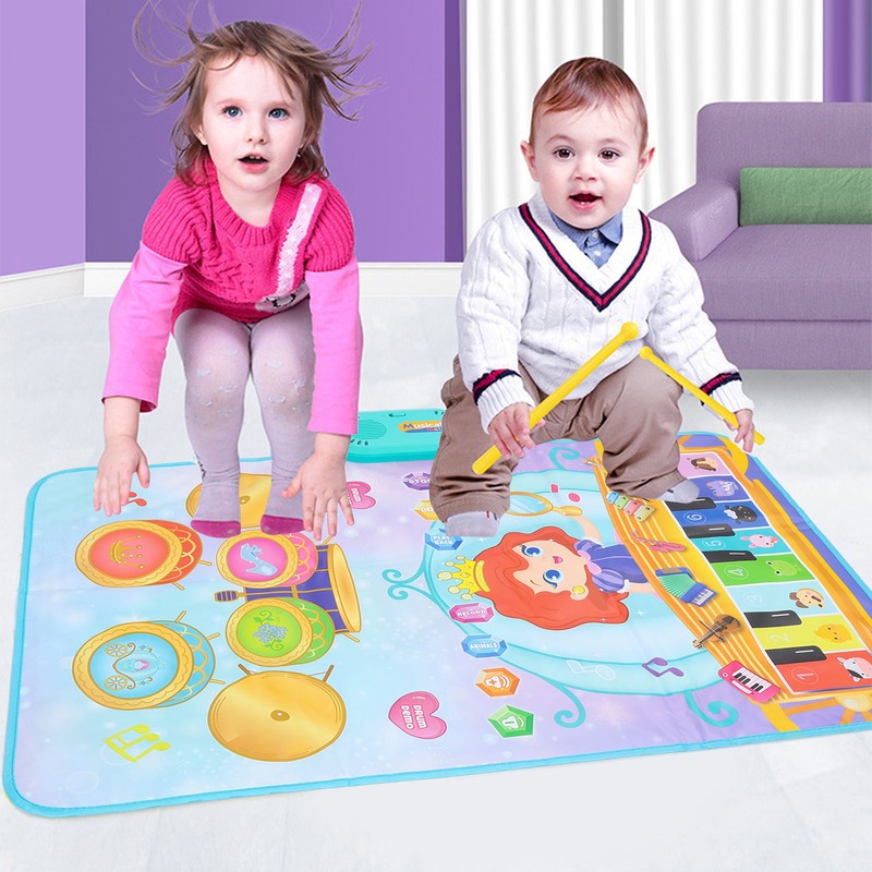 Piano Keyboard Drum Mat with 2 Drumsticks Plastic Waterproof Easy