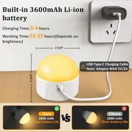 E26 Rechargeable LED Light Bulb with Remote,3600mAh,Cordless,Portable Color Changing Light Bulb,Dimmable 3500K-6500K RGBCW,Timer,Battery Powered Light Bulbs for Non-Hardwired Fixture,4 Pack