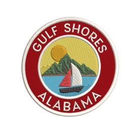 Gulf Shores Alabama Embroidered Premium Patch Iron-On or Sew-On Embroidery Applique - Color: Red - Nautical Sea Ocean Creatures Beach - Fun Novelty Badge Biker Emblem - Vacation Tourist Souvenir
