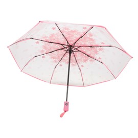 FOMIYES Cherry Blossom Transparent Umbrella Compact Fold Automatic Windproof Travel Umbrella Stylish Design for Rain and Sun for Handbag and Outdoor Use