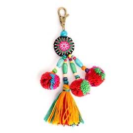 QTMY Cute Pom Pom Tassel Boho Bag Charm Pendant Keyring Keychain for Women Purse Handbag Decor