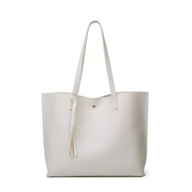 Dreubea Women's Soft Faux Leather Tote Shoulder Bag from, Big Capacity Tassel Handbag White New