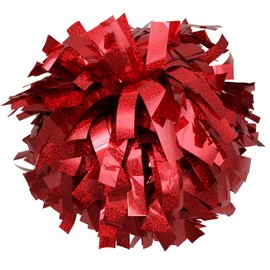 Cheerleading Pom Poms Metalic Holographic Cheerleader with Baton Handle 6 inch 1 Pair 2 Pieces (Red)