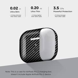 MONOCARBON Real Carbon Fiber Case for Airpods Pro 2nd Generation with Lanyard,AntiScratch Slim Protective Hard Cover for Airpods Pro 2 Compatible with Magsafe Wireless Charging-Twill Glossy Black