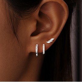 Inerney Gold Huggie Hoop Earrings Set for Women, Dainty Small Sterling Silver Earring for Multiple Piercing Hypoallergenic Jewelry, Trendy Twisted CZ Cartilage Earings for Women's Mother Gifts 3Pairs,