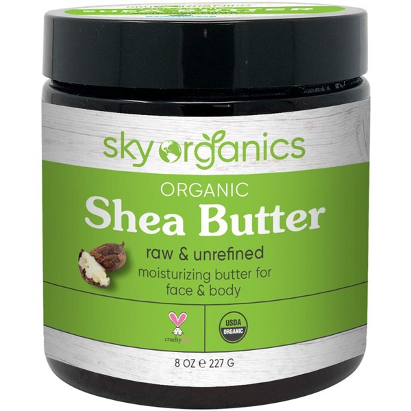 Organic Shea Butter by Sky Organics (8 oz) 100% Pure Unrefined Raw African Shea Butter for Face and Body Moisturizing Natural Body Butter for Dry Skin