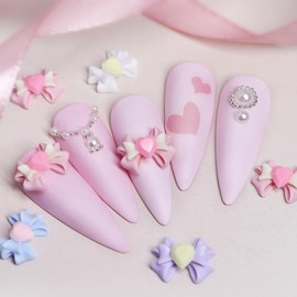 18Pcs Colorful Bow Nail Art Charm Cute Bow Nail Charms 3D Resin Bow-Knot Nail Art Decorations Cute Heart Bow Charms for Nails Design Jewelry Accessories for Acrylic Nails Valentine's Day Party Decor