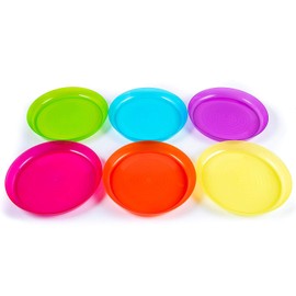 Cuddly Hippo Kids Plastic Dinnerware Set of 18 Multi Color Plates - Reusable, BPA-Free, Dishwasher Safe and Microwaveable