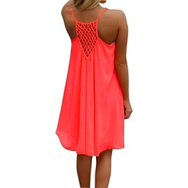 iToolai Women Summer Casual Sundresses Chiffon Beach Shift Dress(Bright Coral,M)