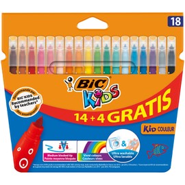 BIC Kids Kid Couleur Felt Tip Colouring Pens - Assorted Colours, Cardboard Wallet of 14+4