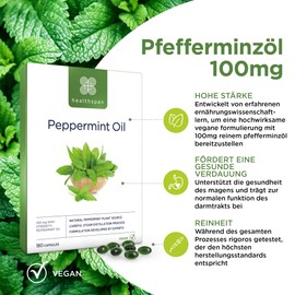 Healthspan High Strength Peppermint Oil 100mg (180 Capsules) | Helps to Support a Healthy Digestion | One-A-Day & Easy To Swallow Capsule | Vegan