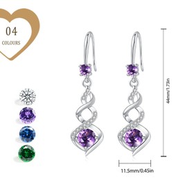 Silver Drop Earrings for Women, Purple Hypoallergenic Sterling Silver Dangly Dangle Earrings for Women, Christmas Anniversary Birthday Birthstone Jewellery Gifts for Mum Girls