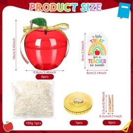 Mimorou 6 Sets Plastic Apple Containers Red Apple Shaped Candy Jar Teacher Appreciation Gifts with Thank You Cards Ruler Ribbon Raffia for Funny Christmas Party Gifts Holiday Decorations