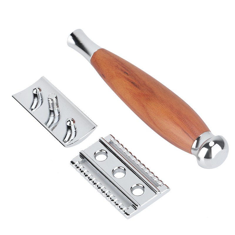 Men's Classic Double Blade Safety Shaving Razor Manual Wood Handle