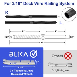 BLIKA 20 Pack 3/16" Black Right&Left Handed Thread Swage Lag Screws for Wood Posts of 3/16" Deck Cable Railing Kit, T316 Stainless Steel, Wire Railing Kit for Decks with Wrench, DIY Wood Baluster
