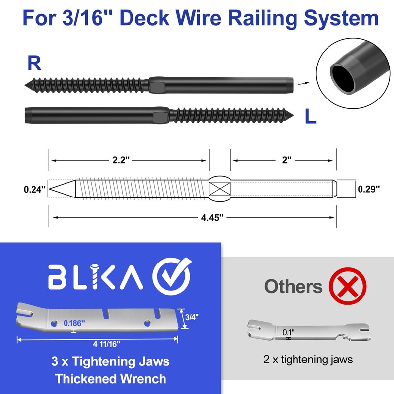 BLIKA 20 Pack 3/16" Black Right&Left Handed Thread Swage Lag