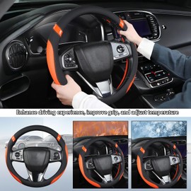 Cxtiy Universal 15.5-16 Inch Steering Wheel Cover – Non-Slip Microfiber Leather, Easy Install, Thickened Grip, All-Season Comfort for Cars & Trucks (Orange)