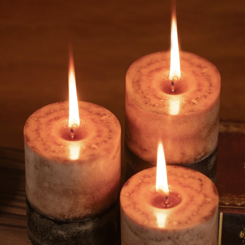 KONNI Coffee Layered Pillar Candles Set of 3, 3"x 4"