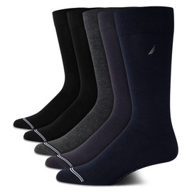 Nautica Men's Dress Socks - 5 Pack Moisture-Wicking Dri-Motion Comfort Stay Up Cuff Crew Socks - Dress Socks for Men (6-12.5), Size 6-12.5, Navy/Grey/Black