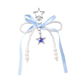 ChungLong0593 Cute Silk Ribbon Bow Knot Stars Charms Keychain Y2K Pearl Bow Knot Key Ring for Women for Car Keys Holder Bag Purse-Blue