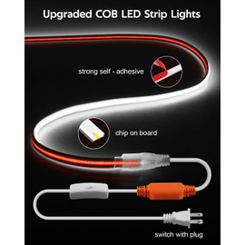 Aclorol 30M White COB LED Strip Lights Outdoor Waterproof IP68 AC 110V-120V LED Rope Lights Switch with Plug 100FT 1 Roll 8640leds/30M Uniform High Density Flexible Tape Lights for Outside 6000K