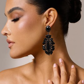 Big Black Dangle Earrings for Women -Statement Rhinestone Chandelier EarringsTrendy Prom Party Wedding Jewelry Gifts
