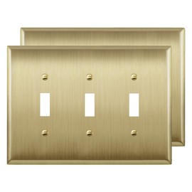 LIDER Toggle Light Switch Metal Wall Plate, Stainless Steel Switch Cover, Corrosion Resistant, Mid-Size 3-Gang 4.88" x 6.77", Stainless Steel, UL Listed, LMWP-13M-BB2P, Brushed Brass, 2 Pack