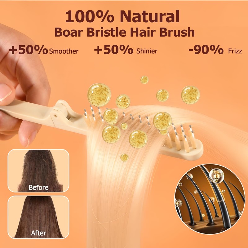 Teasing Brush for Fine Hair, Boar Bristle Styling Brush with
