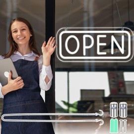 LED Neon Open Sign for Business with On/Off Switch, 16.8x6.8in Brighter Open Display Sign Advertisement Board Electric Open Neon Lights for Business Window Wall Shop Bar Hotel(White)