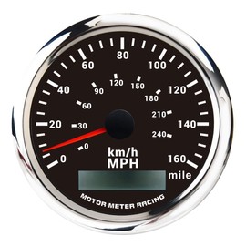 MOTOR METER RACING W Pro 85mm 3-3/8" GPS Speedometer Digital Odometer 160 MPH/240 KMH Waterproof Black Dial White LED for Car Truck Marine Boat Yacht Motorcycle