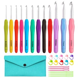 Yarniss 12 Size Crochet Hooks 2.0mm~8.0mm, Ergonomic Crochet Hooks Set with Case, Crochet Needle Tools for Beginner