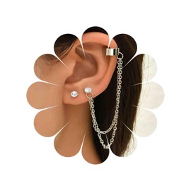 TseenYi Crystal Stud Earrings Chain Earrings Cuff Wrap Tassel Climber Earrings Gold CZ Stud Earrings Vintage Rhinestone Crawler Crawler Earrings Long Chain Fringe Earrings Fallen, Zinc