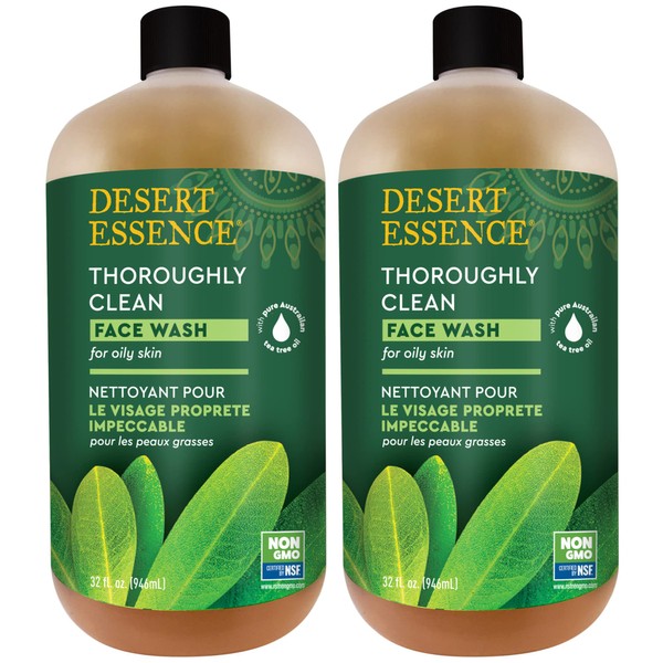 Desert Essence, Thoroughly Clean Face Wash with Tea Tree Oil, Hydrating & Non-Drying, 32 Fl Oz (Pack of 2)