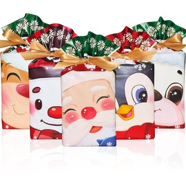 Christmas Gift Bags, Pack of 5 Gift Wrapping Christmas with Ribbon and Drawstring, Small Christmas Tyes, Candy Bags, Christmas Bags, Candy Plastic Bag for Wedding Merry