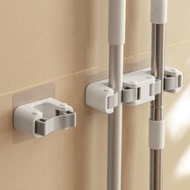 feelP0P0 Broom Holder Wall Mount Mop and Command Broom Hanger Organizer Wall Mount Self Adhesive (Single clip+double clip)