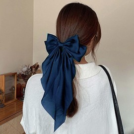 Generic Oversized Hair Bows Clips for Women | Cute & Elegant Silk Ribbon Bow with Tassel Hair Clips for Women and Girls, Long Hair Women Must Haves (Navy Blue | 1 Pack)